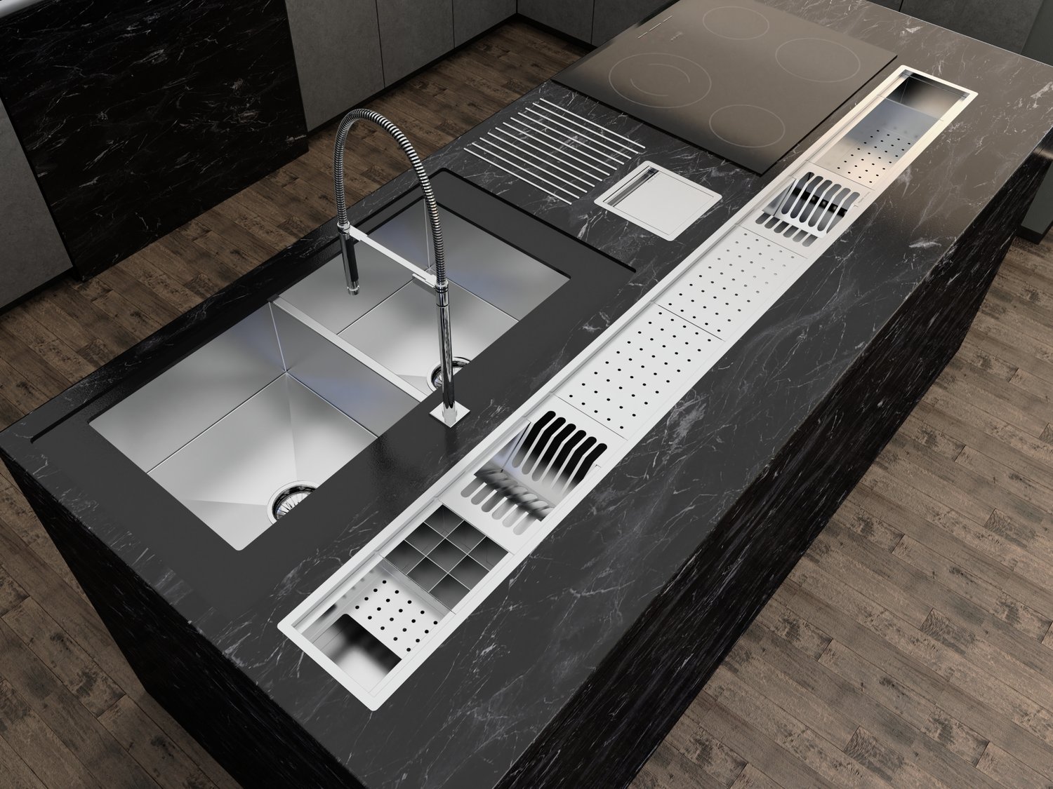 Canal Organizador Inox Cozinha Calha Úmida Kitchen 8 Módulos 200cm