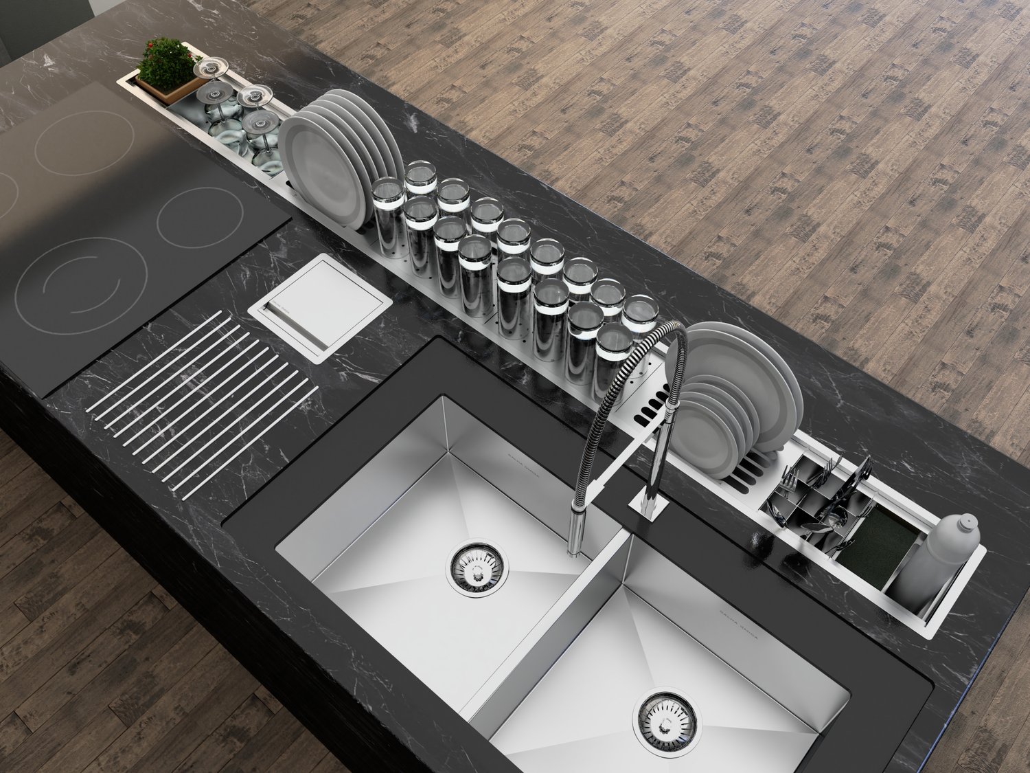 Canal Organizador Inox Cozinha Calha Úmida Kitchen 8 Módulos 200cm