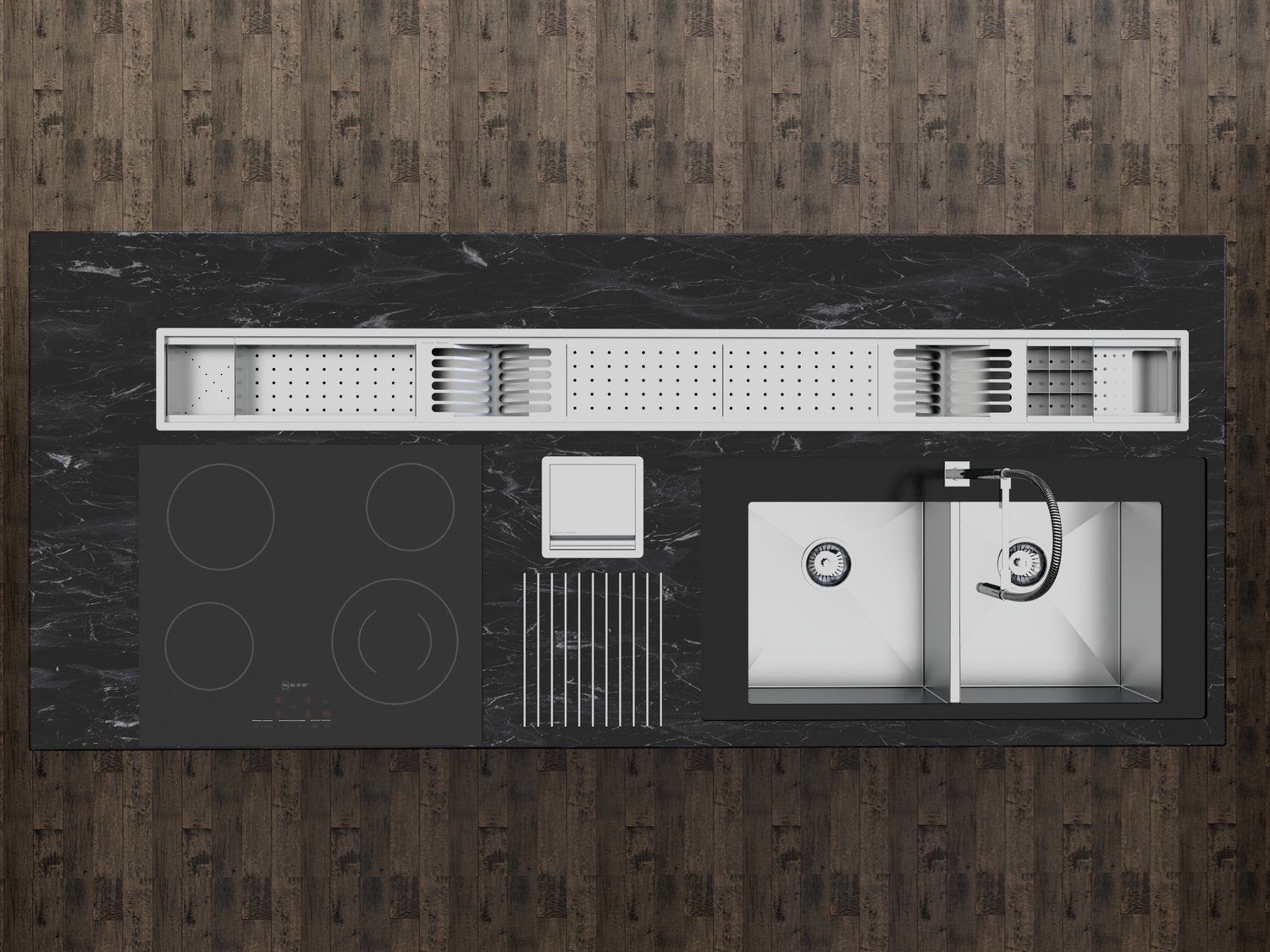 Canal Organizador Inox Cozinha Calha Úmida Kitchen 8 Módulos 200cm