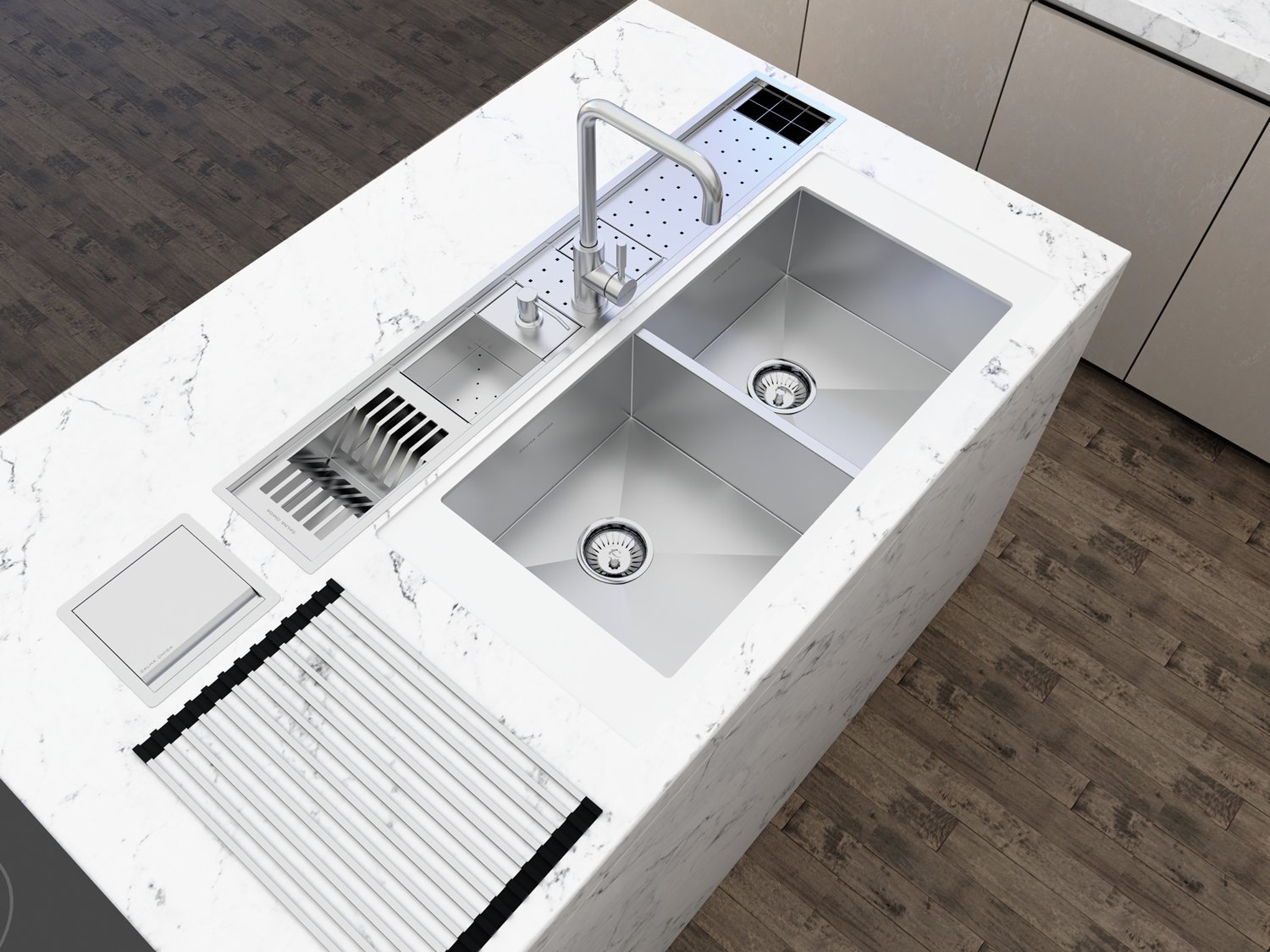 Canal Organizador Calha Úmida Com Torneira Inox Kitchen Exclusive 7 Módulos 118cm