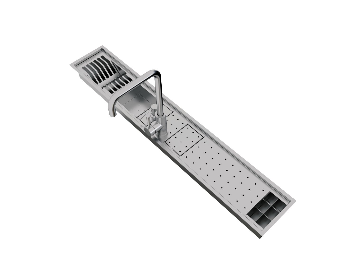 Canal Organizador Calha Úmida Com Torneira Inox Kitchen Exclusive 7 Módulos 118cm