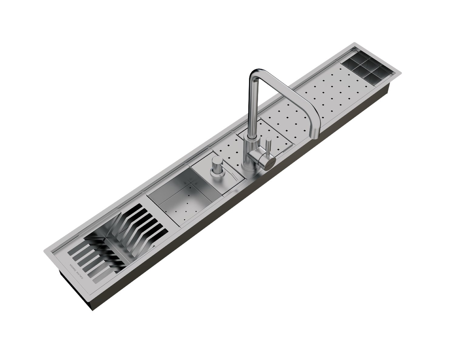 Canal Organizador Calha Úmida Com Torneira Inox Kitchen Exclusive 7 Módulos 118cm