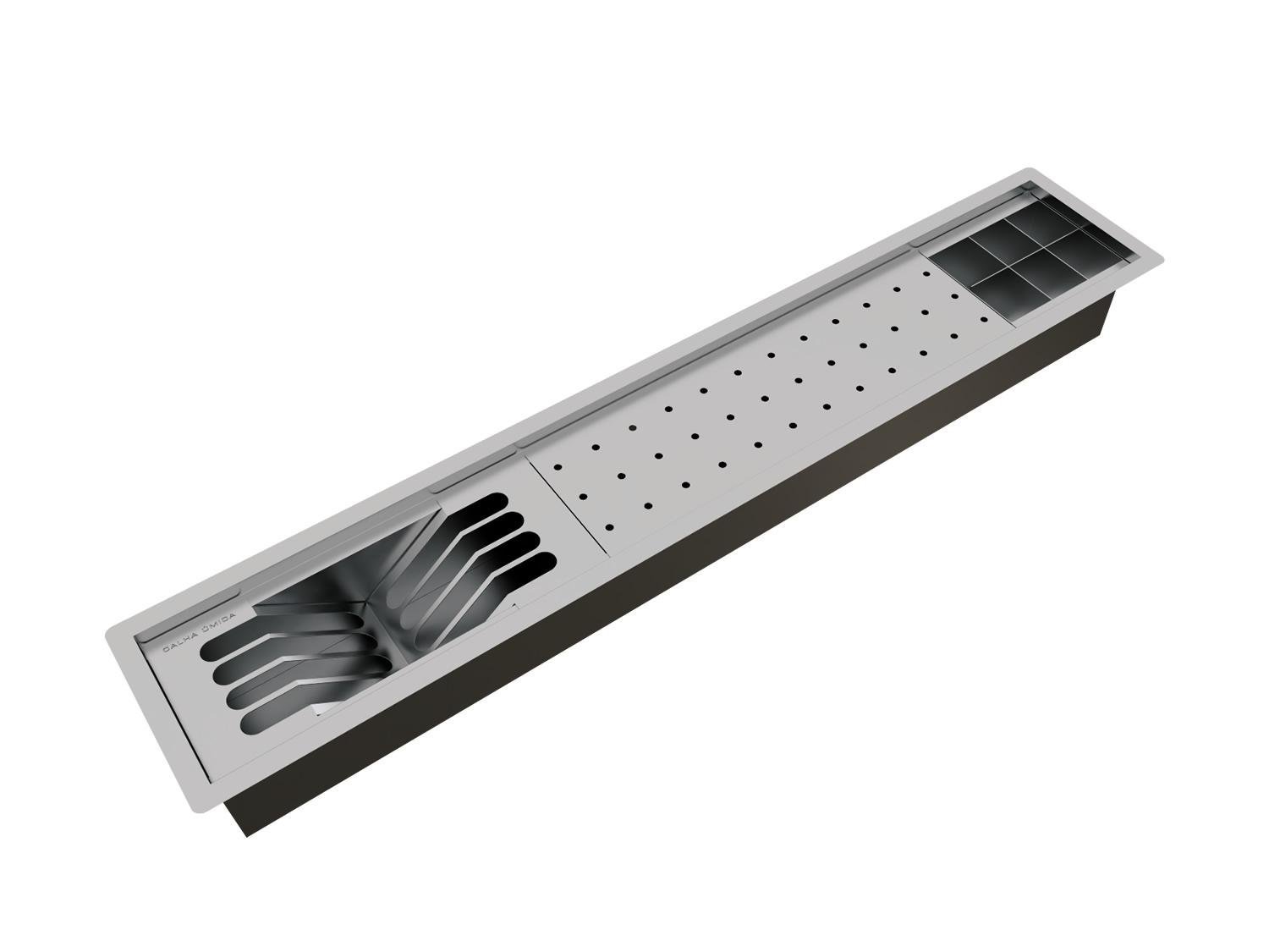 Calha Úmida Escorredor Embutido Inox Sobrepor Slim 3 Módulos 85cm