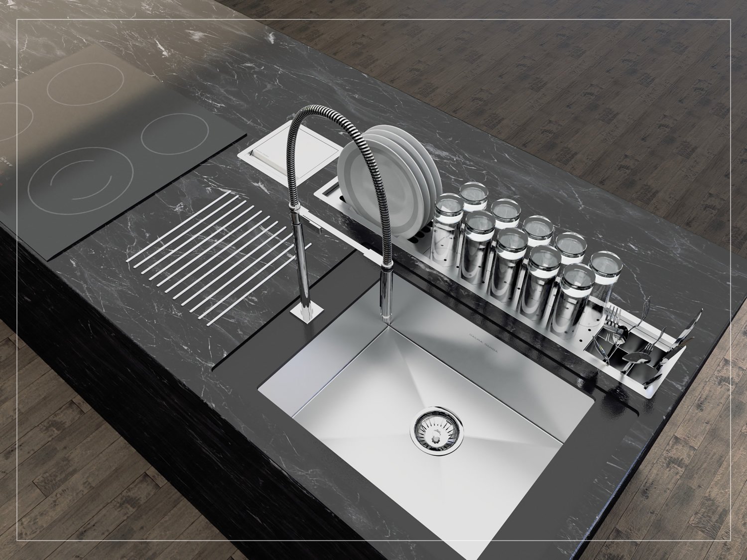 Calha Úmida Escorredor Embutido Inox Sobrepor Slim 3 Módulos 85cm