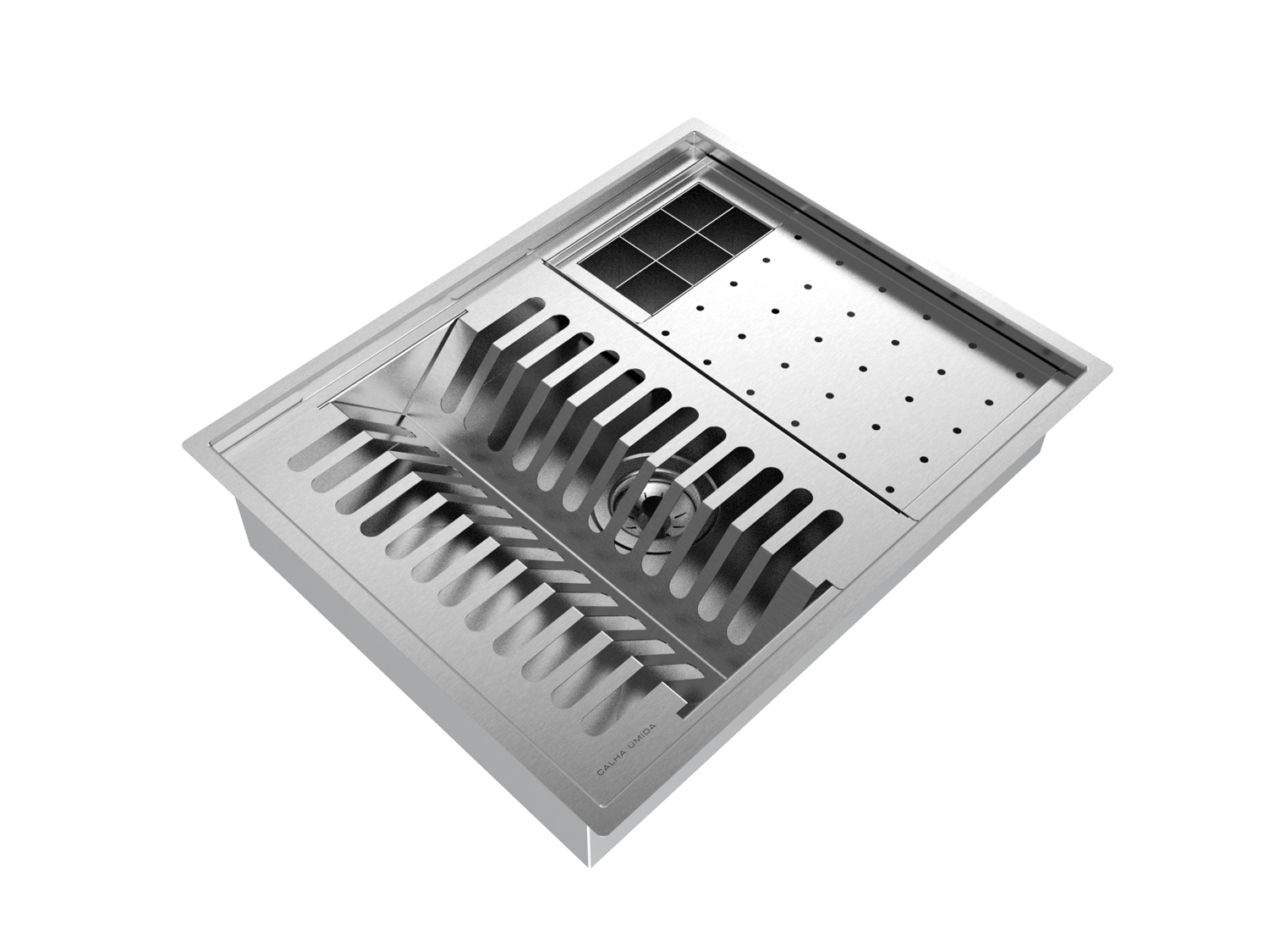 Cuba Kit Escorredor Inox Organizador Cozinha Sobrepor Calha Úmida Quadratta 3 Módulos
