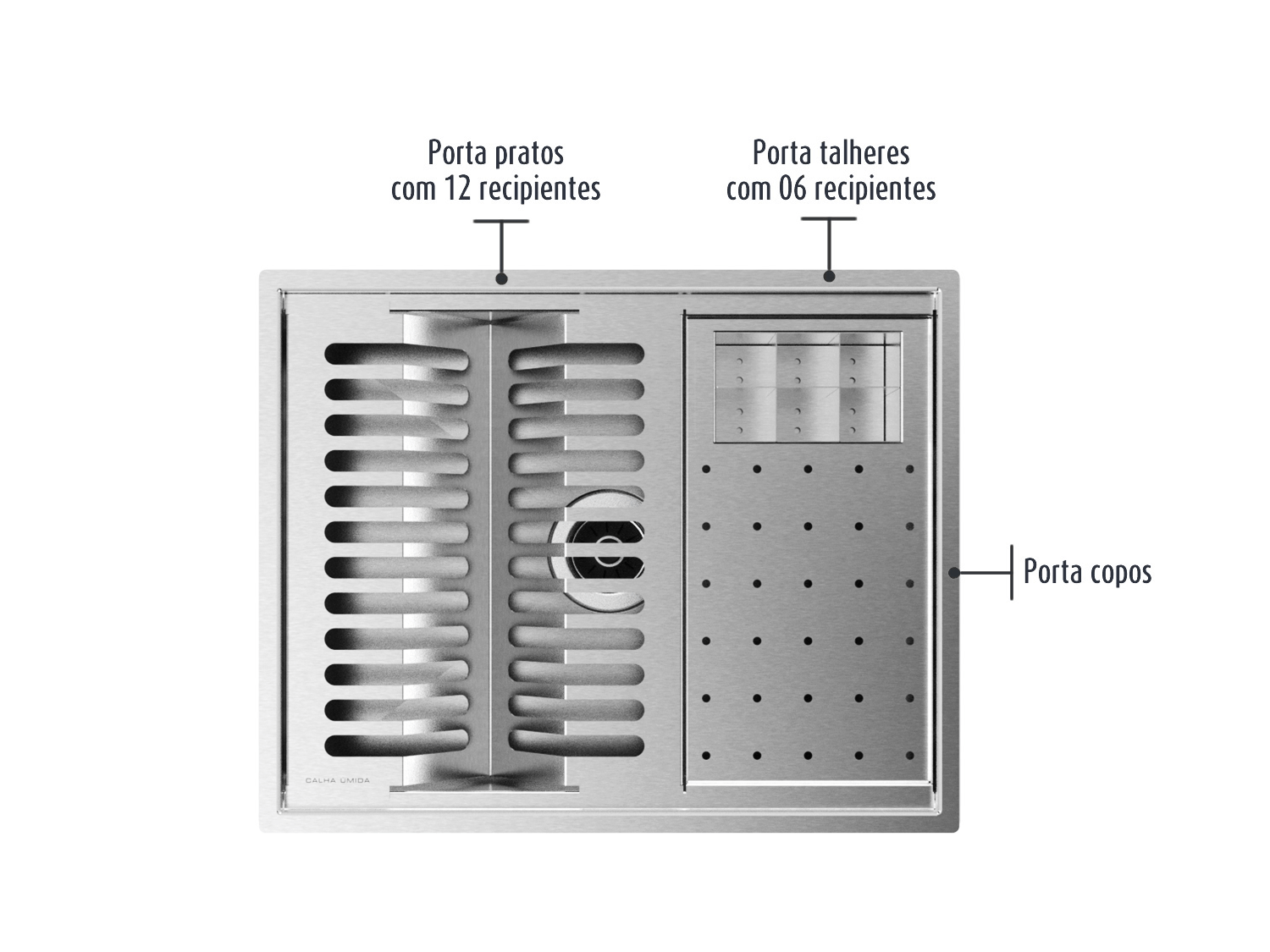 Cuba Kit Escorredor Inox Organizador Cozinha Sobrepor Calha Úmida Quadratta 3 Módulos