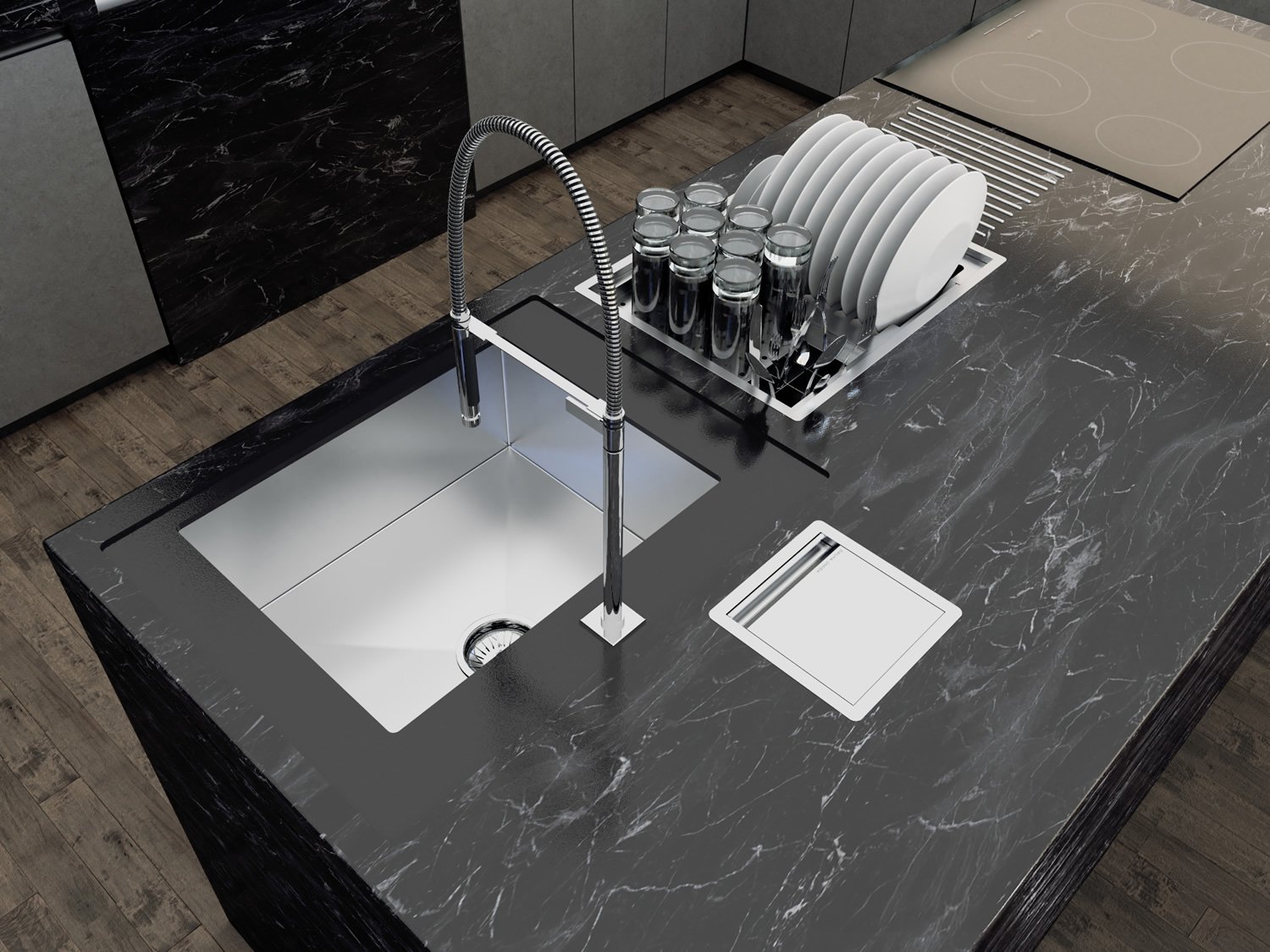 Cuba Kit Escorredor Inox Organizador Cozinha Sobrepor Calha Úmida Quadratta 3 Módulos