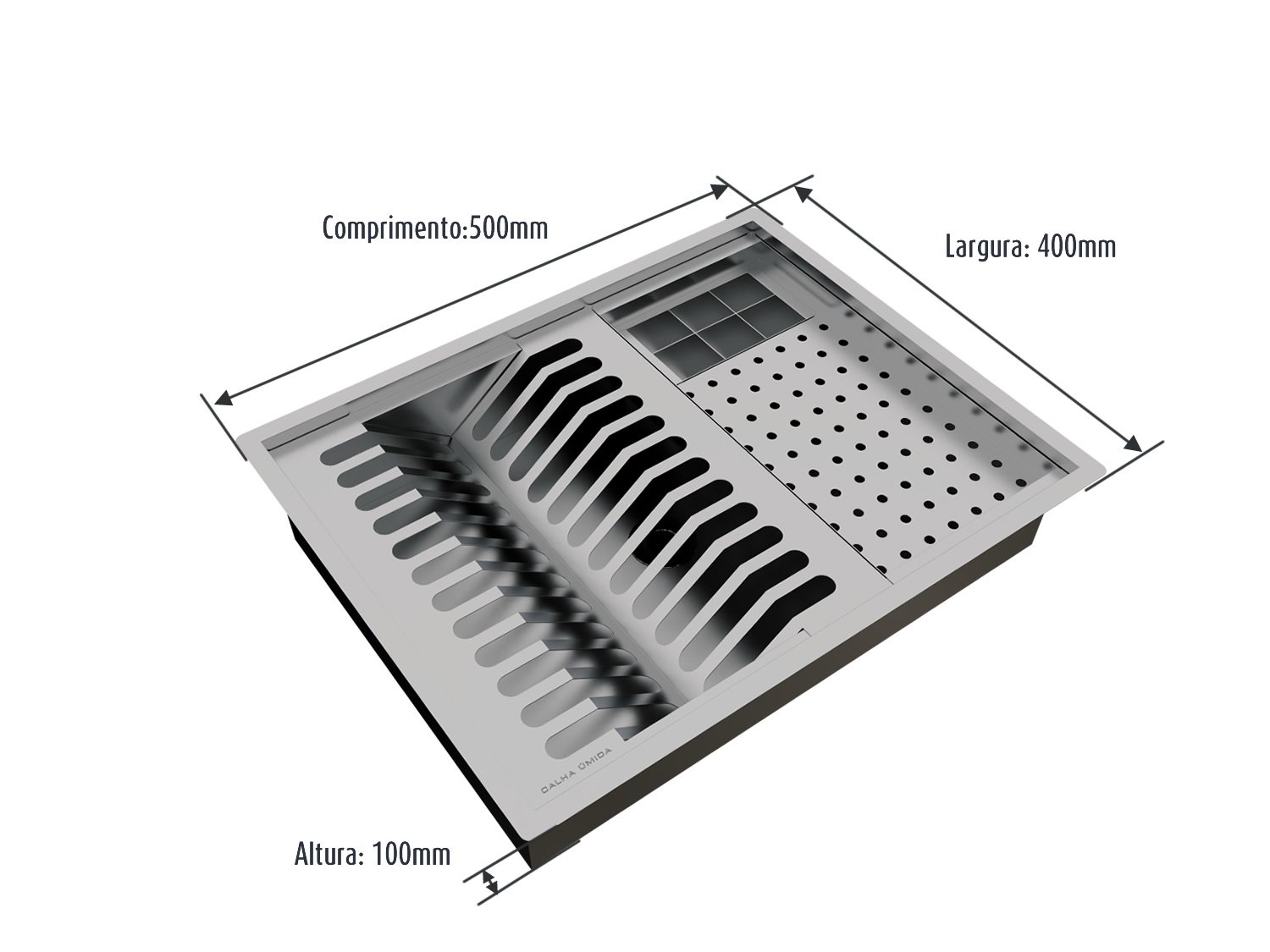Cuba Kit Escorredor Inox Organizador Cozinha Sobrepor Calha Úmida Quadratta 3 Módulos