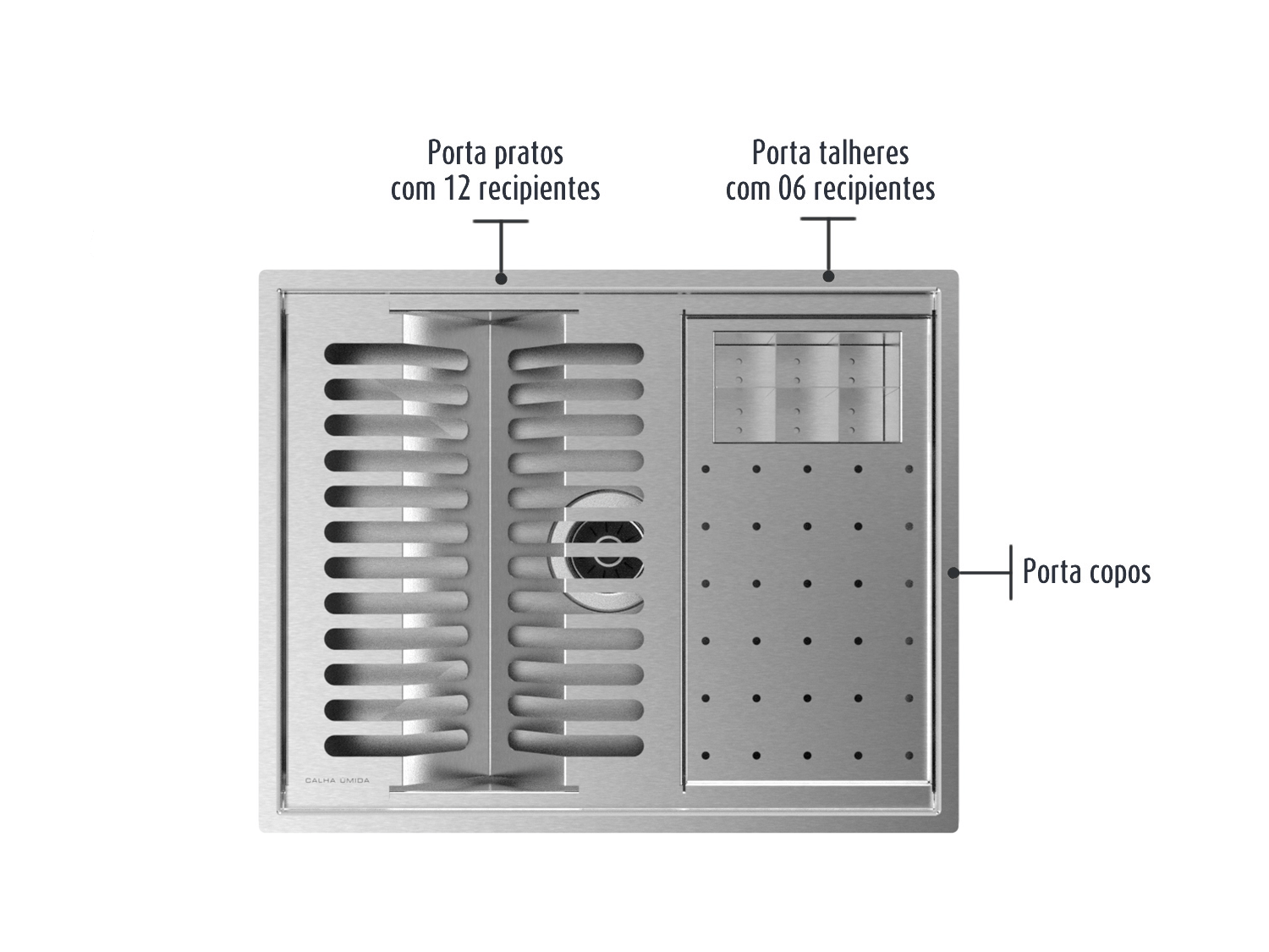 Cuba Kit Escorredor Completo Inox Calha Úmida Sobrepor Quadratta 3 Módulos Com Tampa