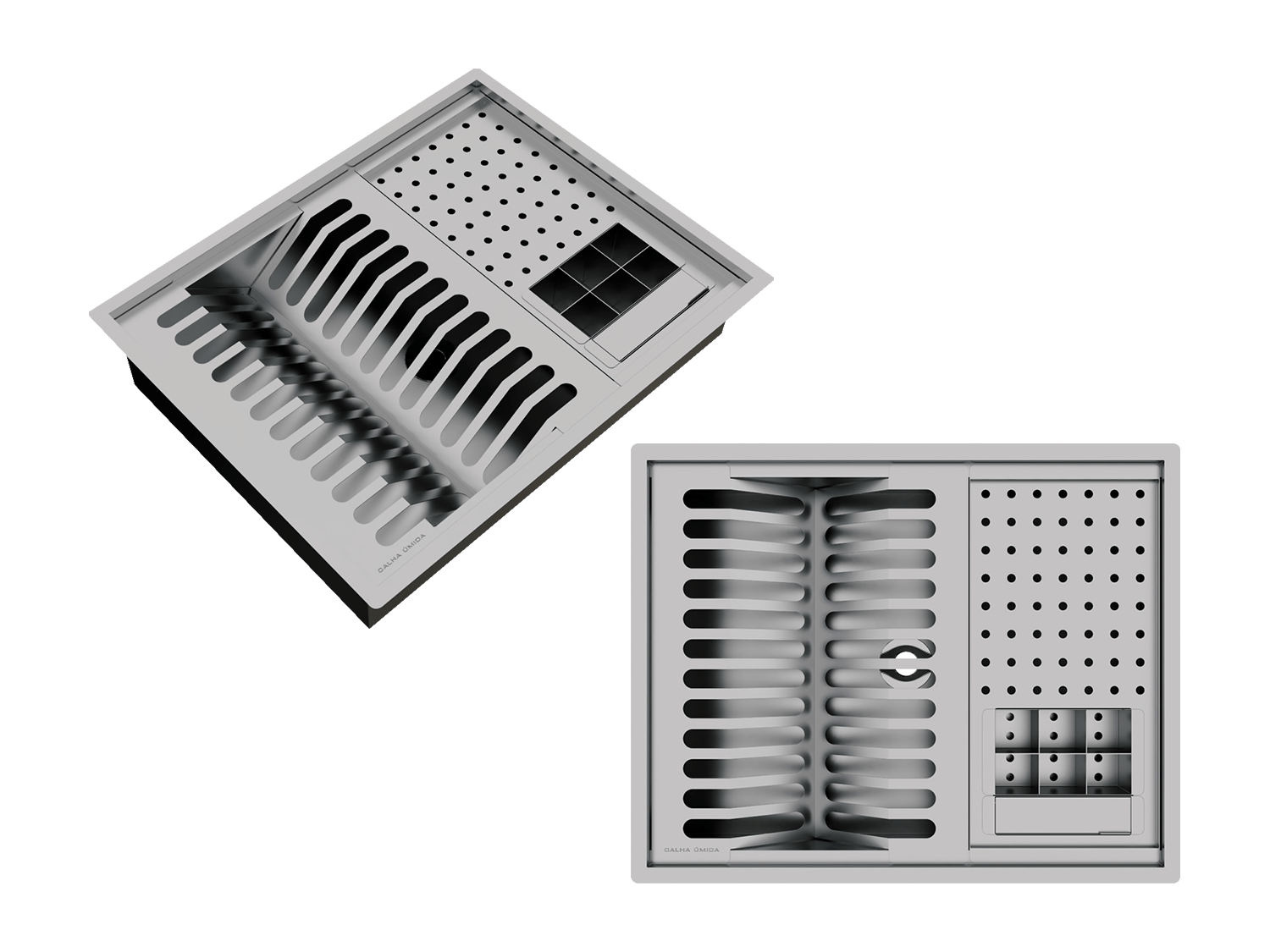 Cuba Kit Escorredor Louça Embutido Calha Úmida Sobrepor Inox Quadratta 4 Módulos PE