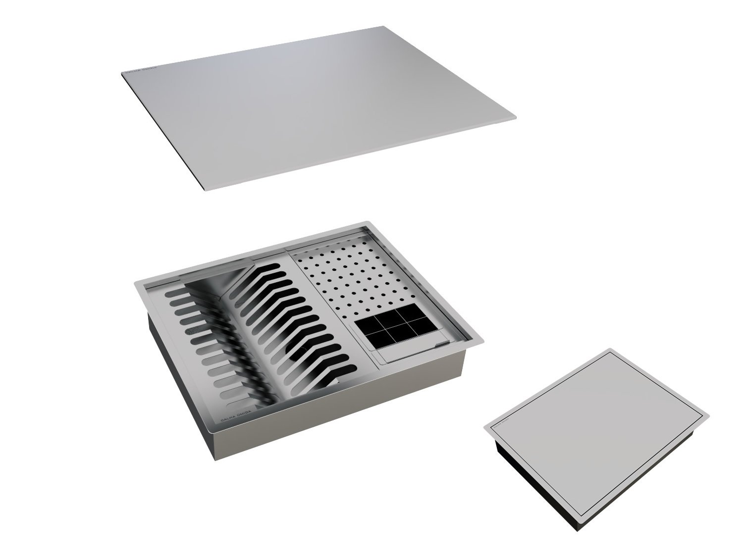 Cuba Kit Canal Organizador Calha Úmida Inox Sobrepor Quadratta 4 Módulos PE Com Tampa