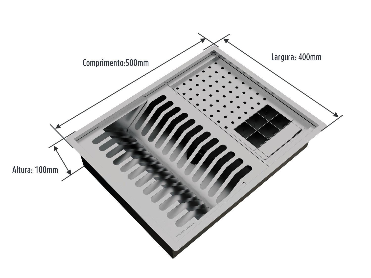 Cuba Kit Canal Organizador Calha Úmida Inox Sobrepor Quadratta 4 Módulos PE Com Tampa
