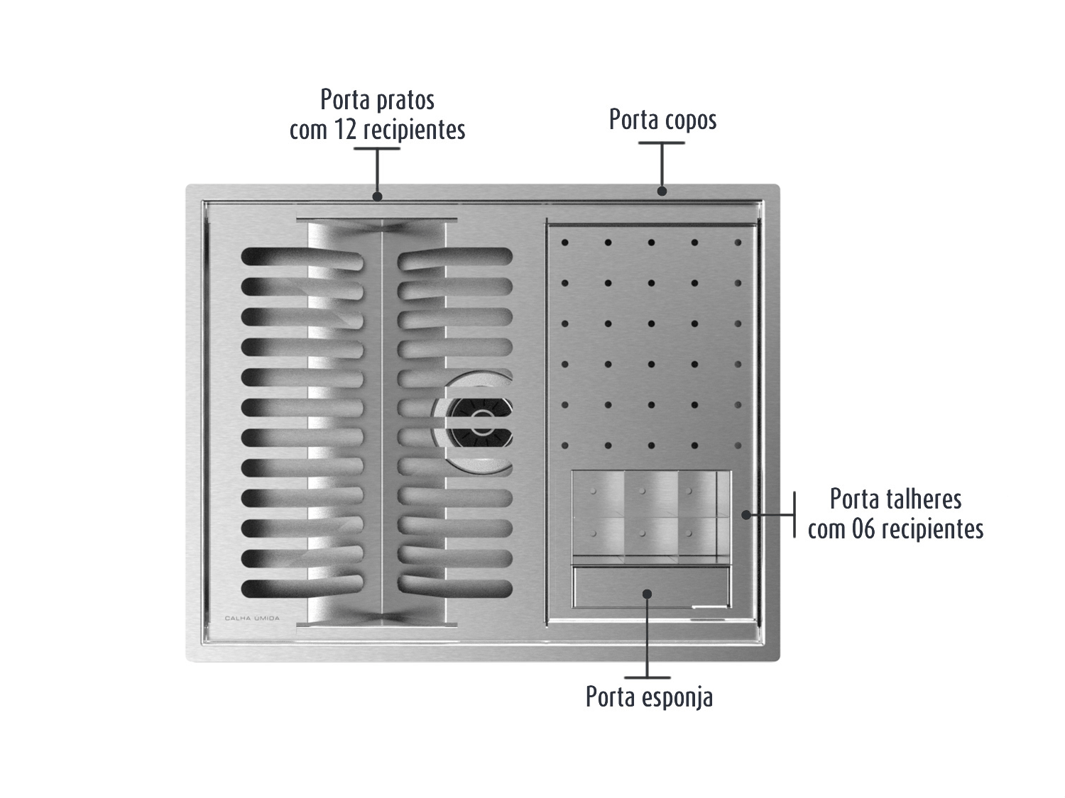 Cuba Kit Canal Organizador Calha Úmida Inox Sobrepor Quadratta 4 Módulos PE Com Tampa