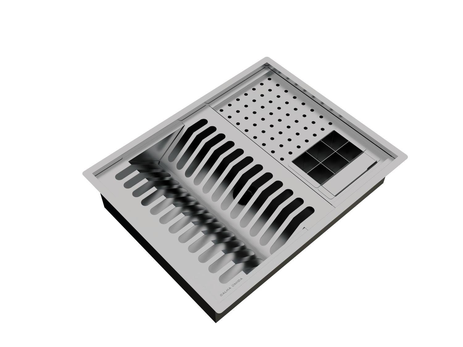 Cuba Kit Escorredor Louça Embutido Calha Úmida Sobrepor Inox Quadratta 4 Módulos PE