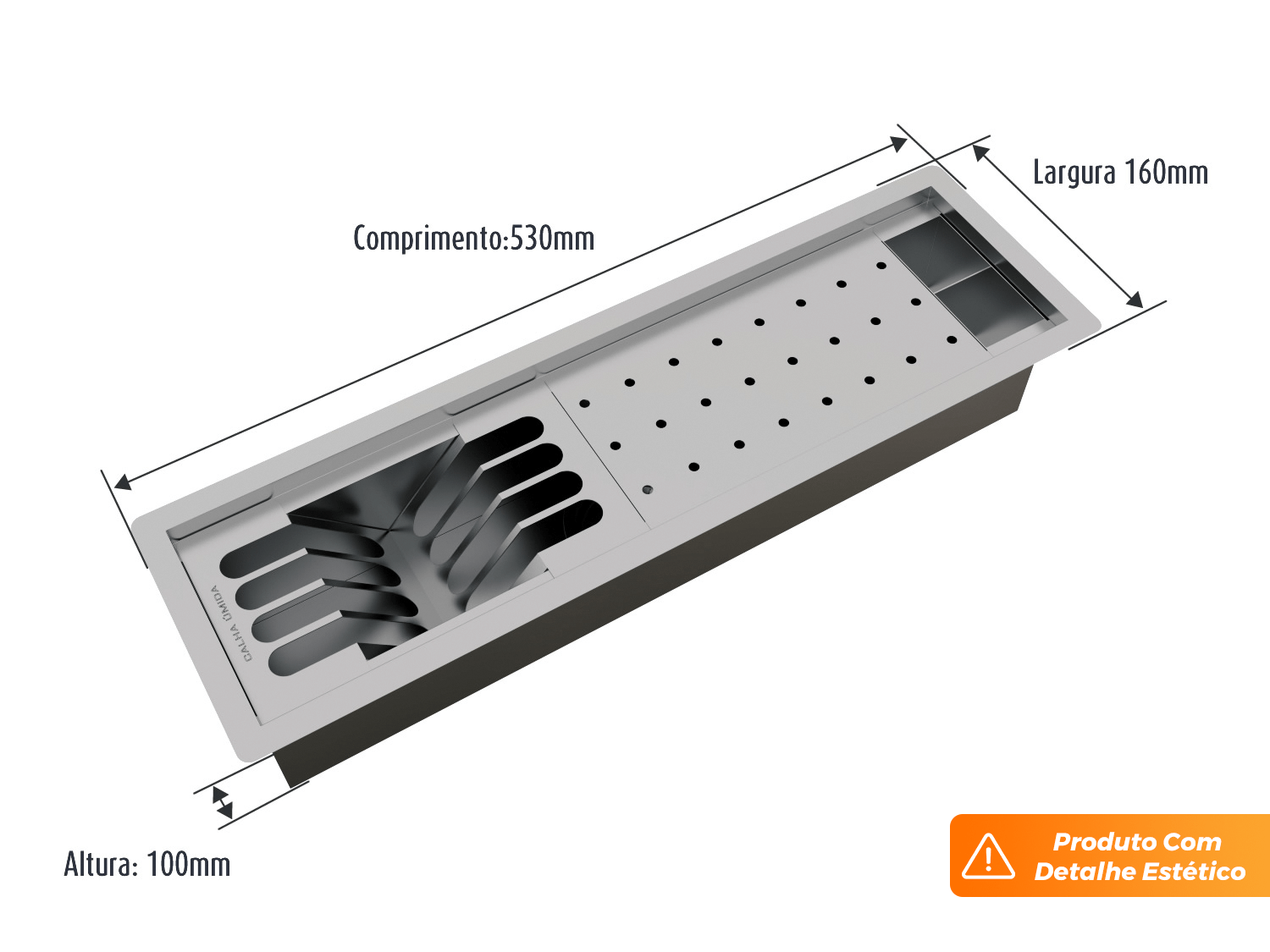 Canal Equipado Completo Calha Úmida Slim 3 Módulos 53cm Embutida (Outlet)
