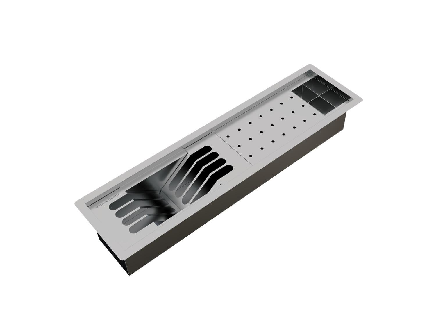 Calha Úmida Canal Escorredor Louça Embutido Sobrepor Inox Slim 3 Módulos 60cm