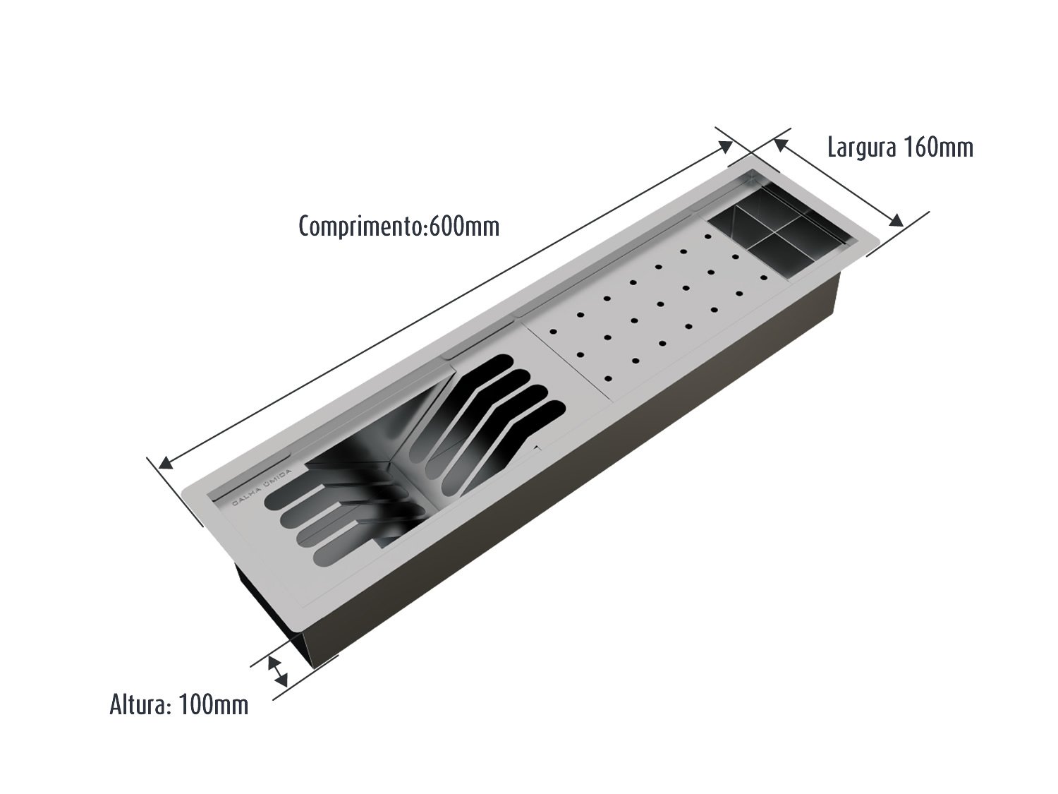 Calha Úmida Canal Escorredor Louça Embutido Sobrepor Inox Slim 3 Módulos 60cm