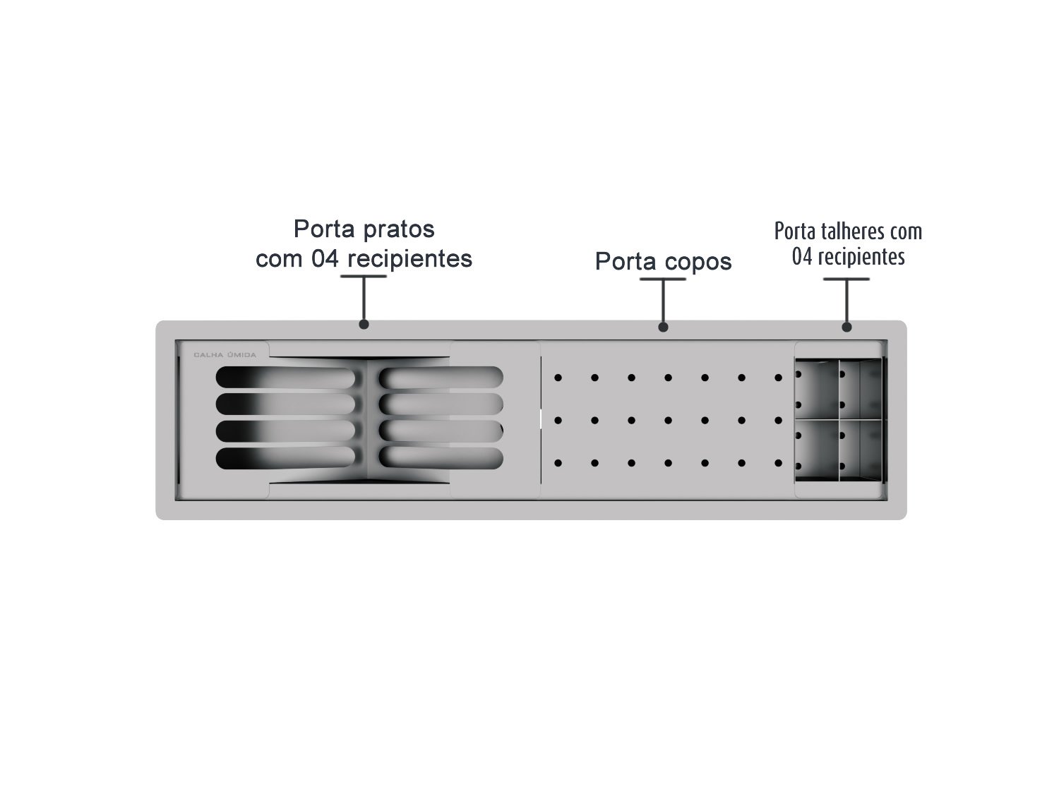 Calha Úmida Canal Escorredor Louça Embutido Sobrepor Inox Slim 3 Módulos 60cm