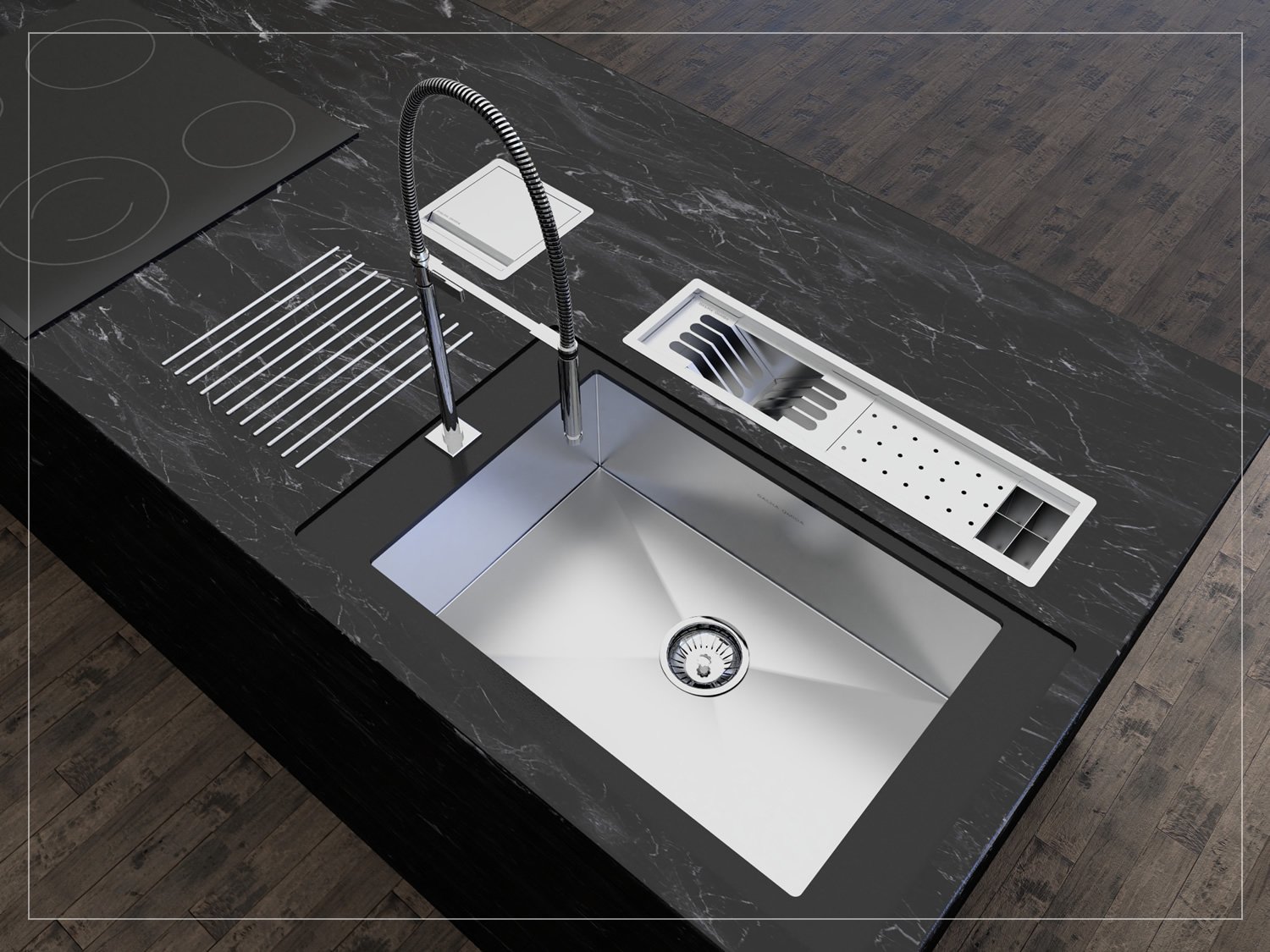 Calha Úmida Canal Escorredor Louça Embutido Sobrepor Inox Slim 3 Módulos 60cm