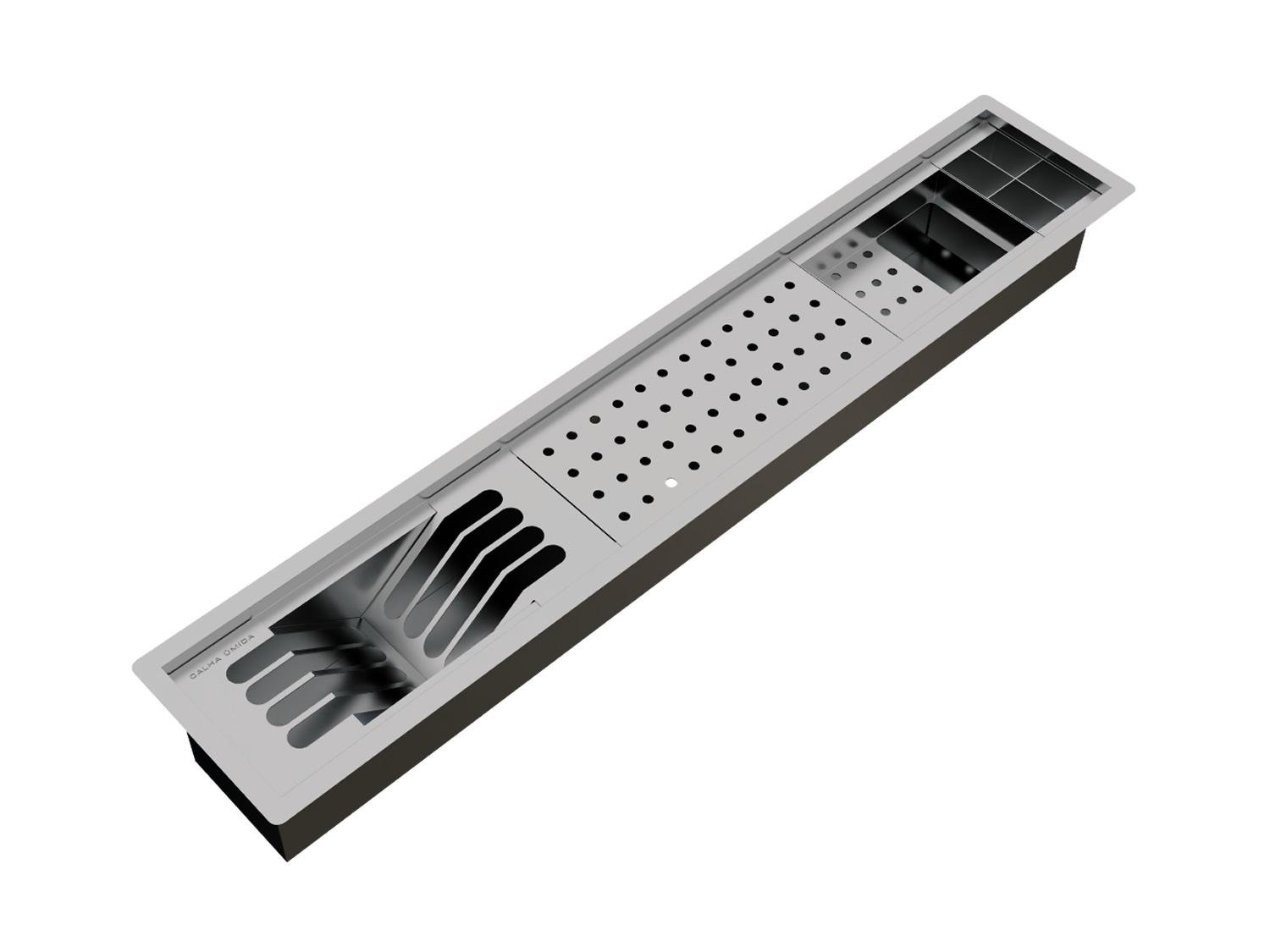 Calha Úmida Canal Escorredor Sobrepor Inox Cozinha Slim 4 Módulos 85cm