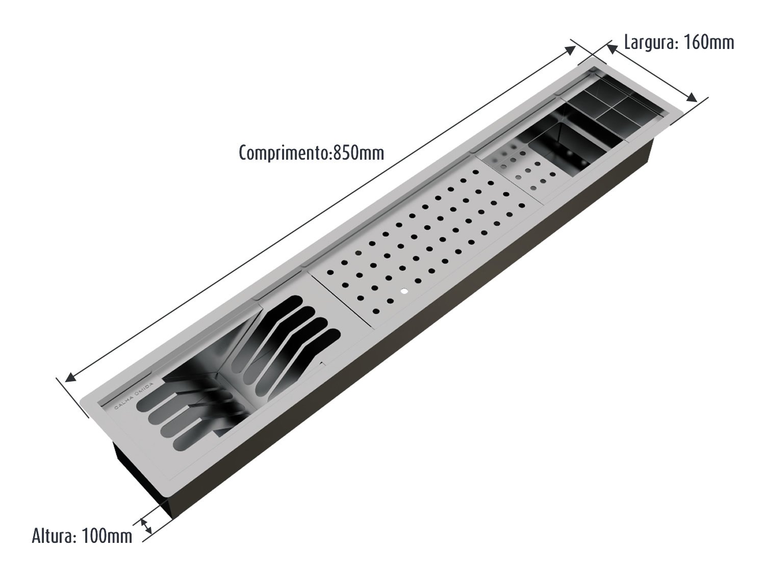 Calha Úmida Canal Escorredor Sobrepor Inox Cozinha Slim 4 Módulos 85cm