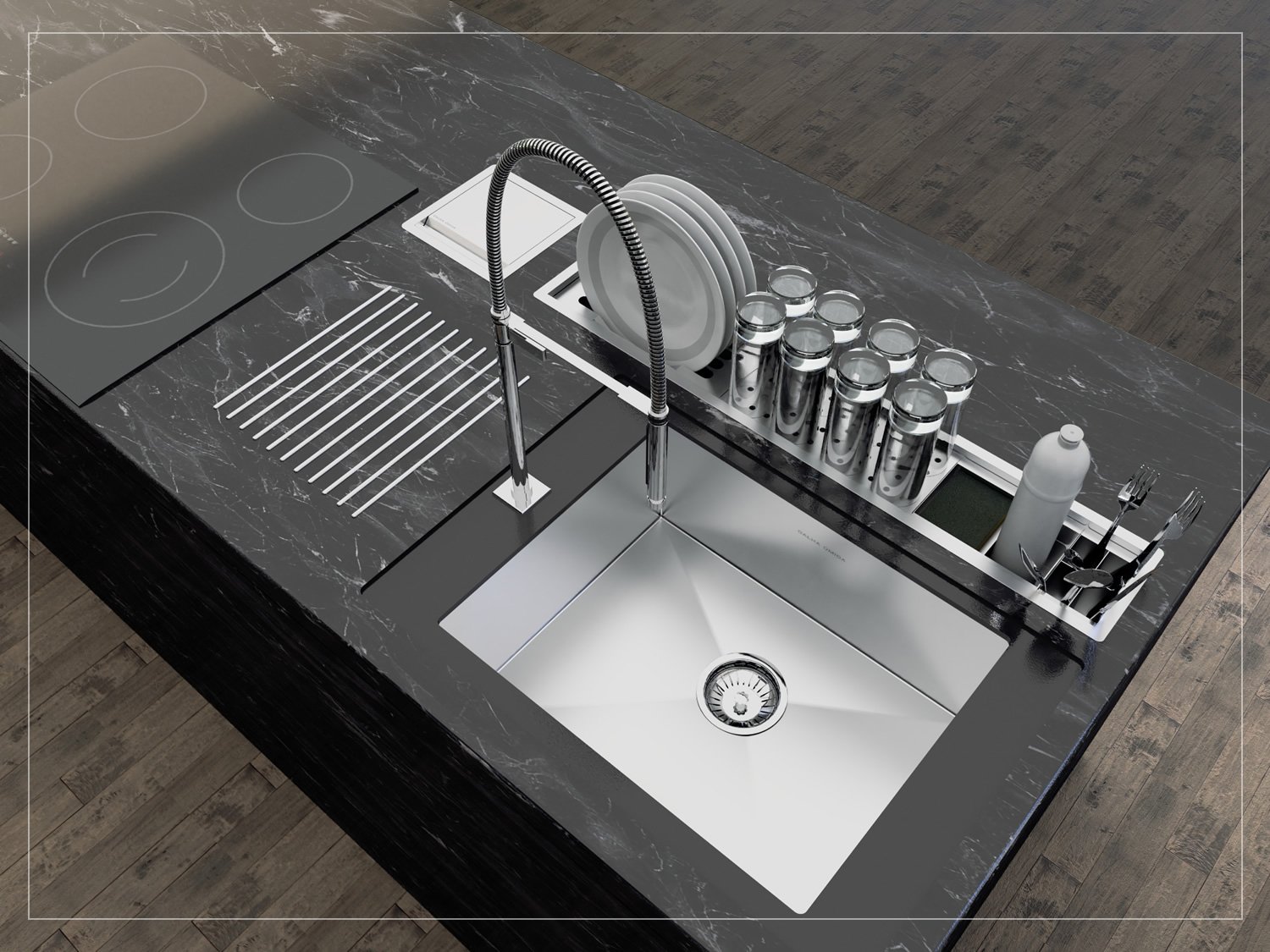 Calha Úmida Canal Escorredor Sobrepor Inox Cozinha Slim 4 Módulos 85cm