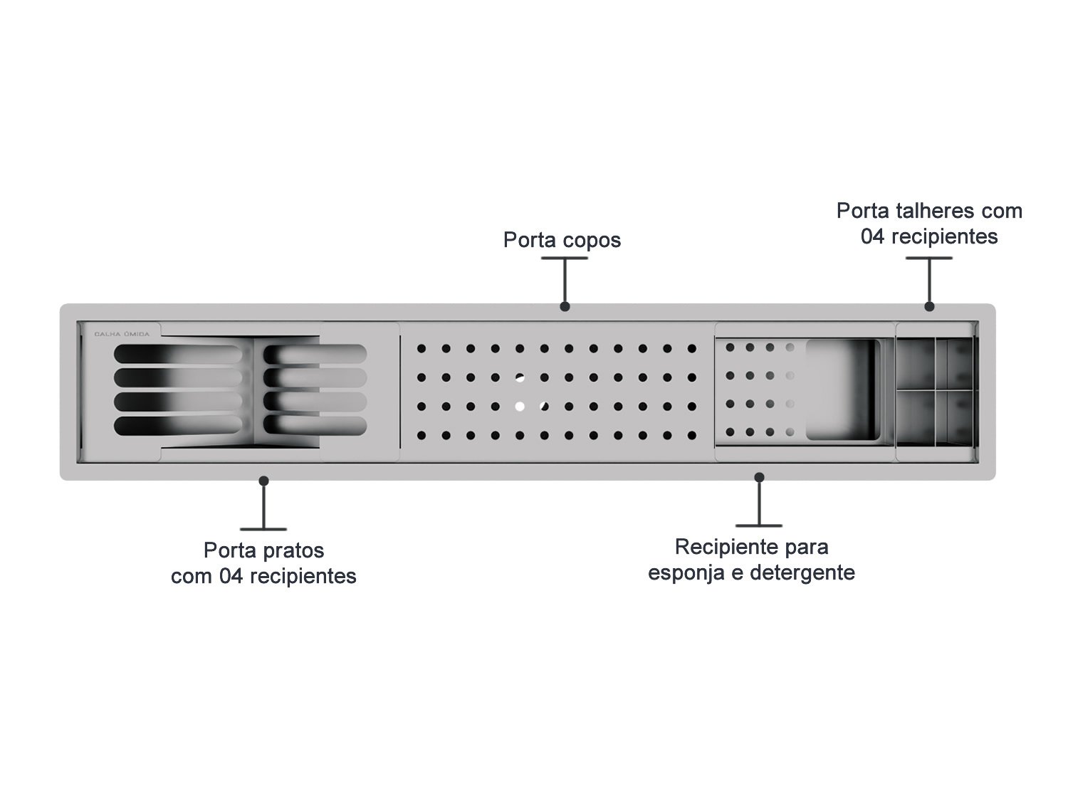 Calha Úmida Canal Escorredor Sobrepor Inox Cozinha Slim 4 Módulos 85cm