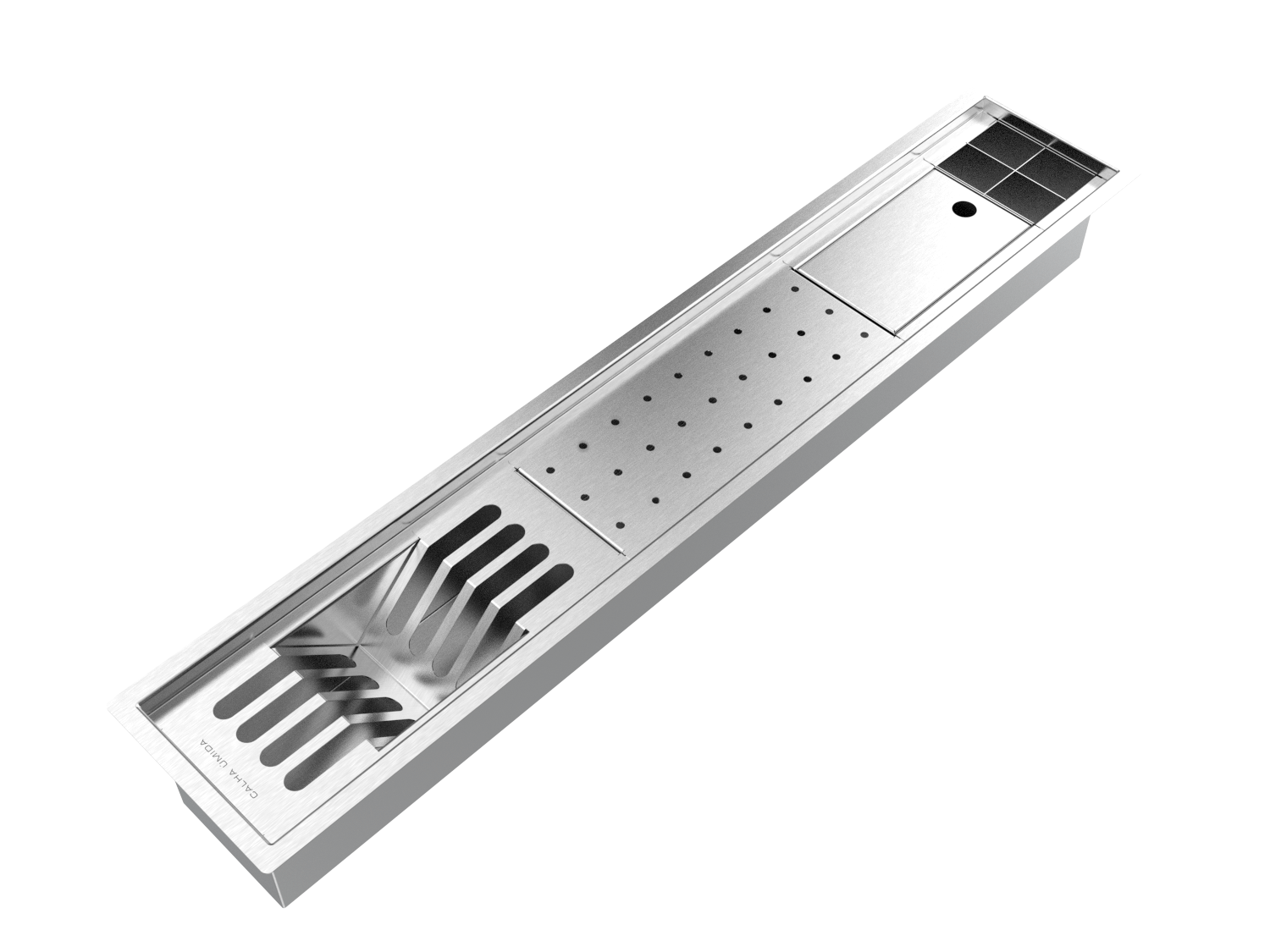 Canal Escorredor Cozinha Inox Sobrepor Calha Úmida Slim 4 Módulos 85cm PEDT