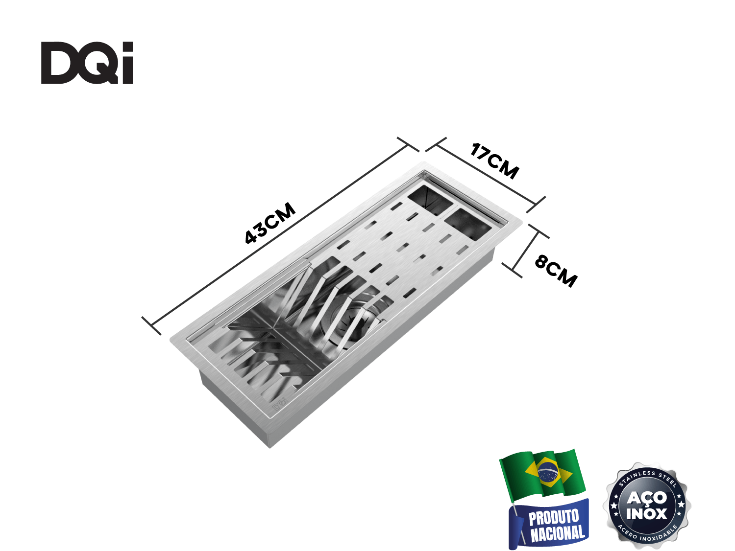 Cuba Kit Escorredor Completo DQI Linear Módulo Único 43cm Em Aço Inox Escovado