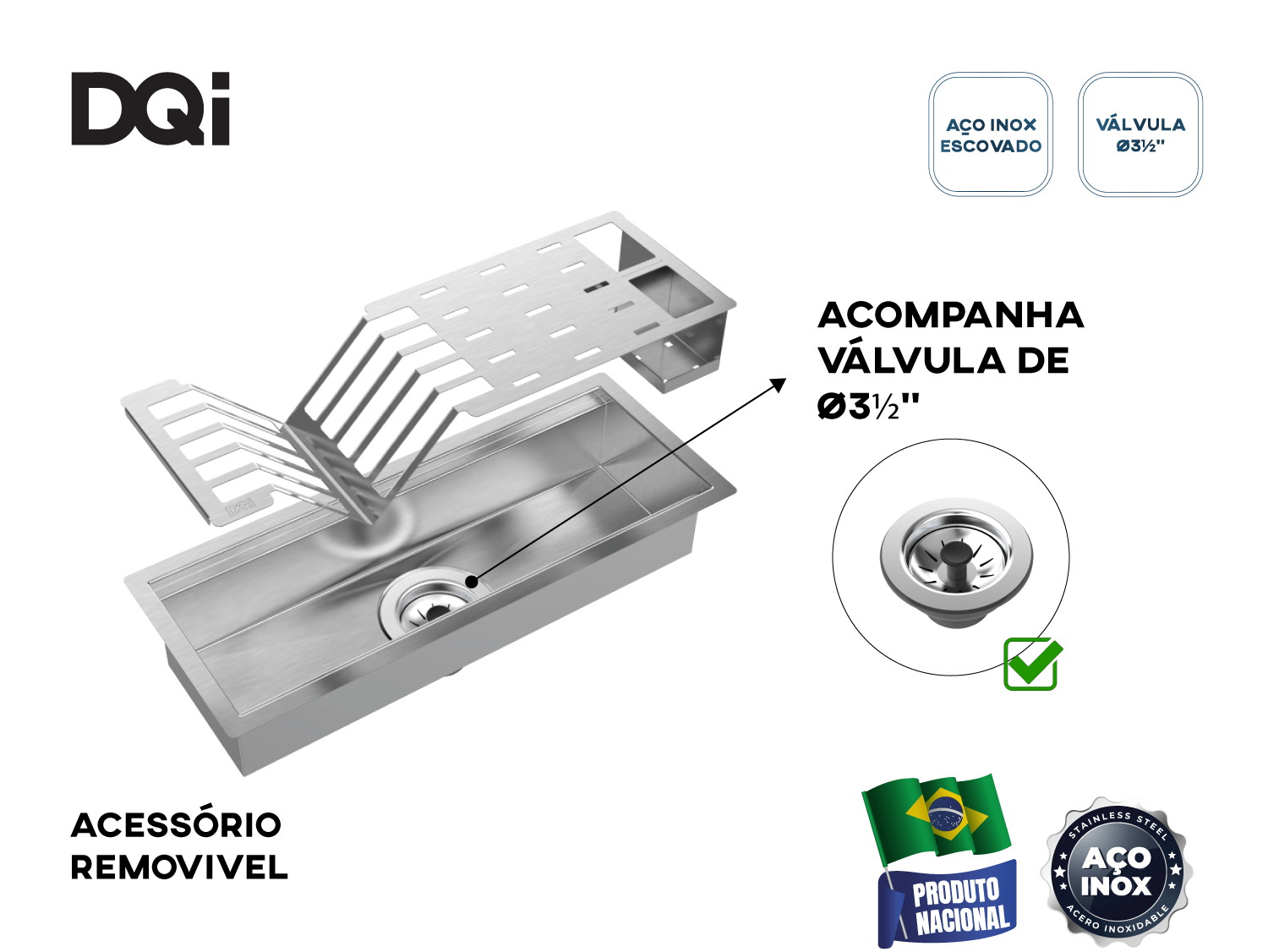 Cuba Kit Escorredor Completo DQI Linear Módulo Único 43cm Em Aço Inox Escovado