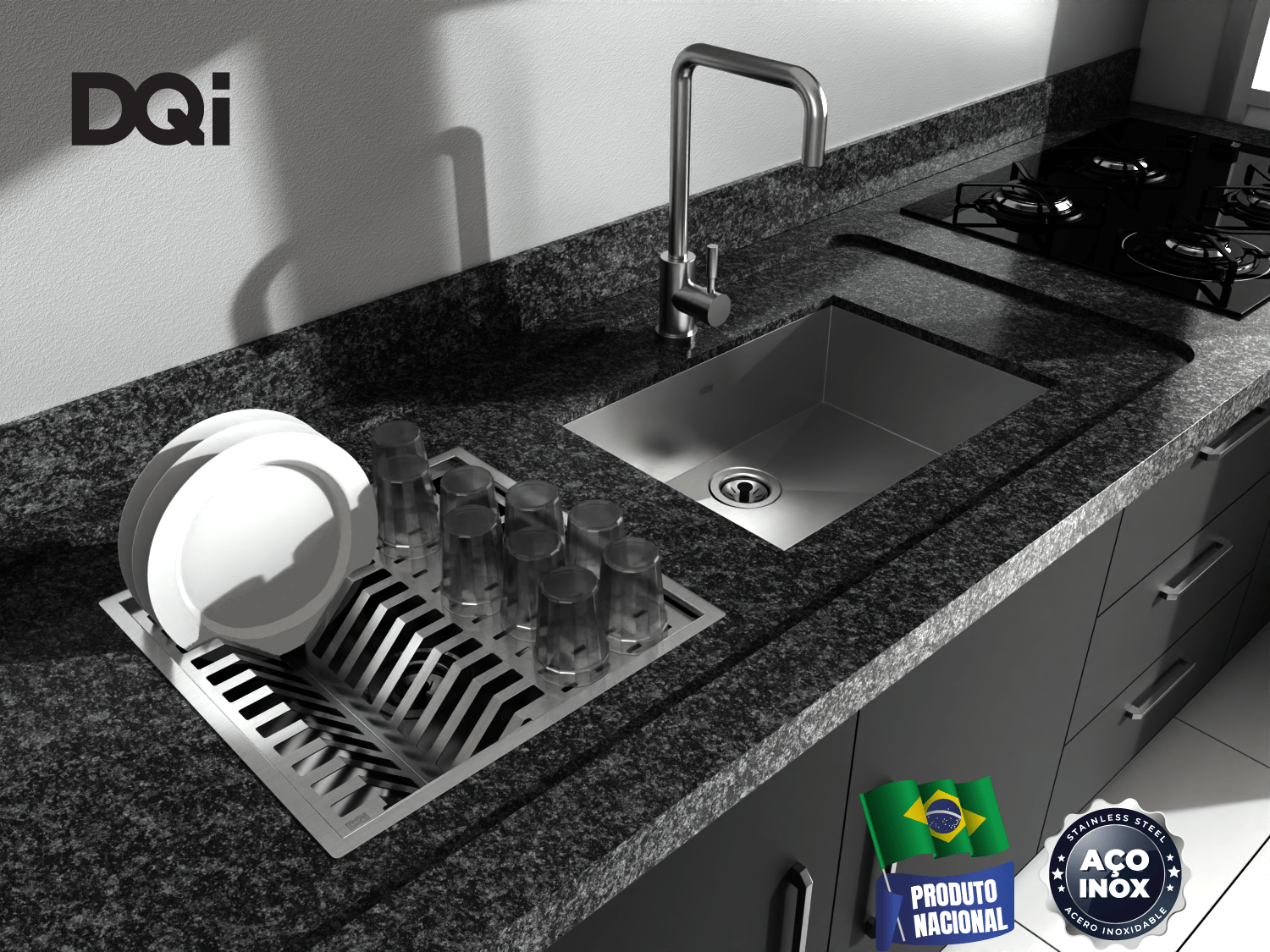 Cuba Kit Escorredor Equipado Louça DQI Quadrado Módulo Único 40x40cm