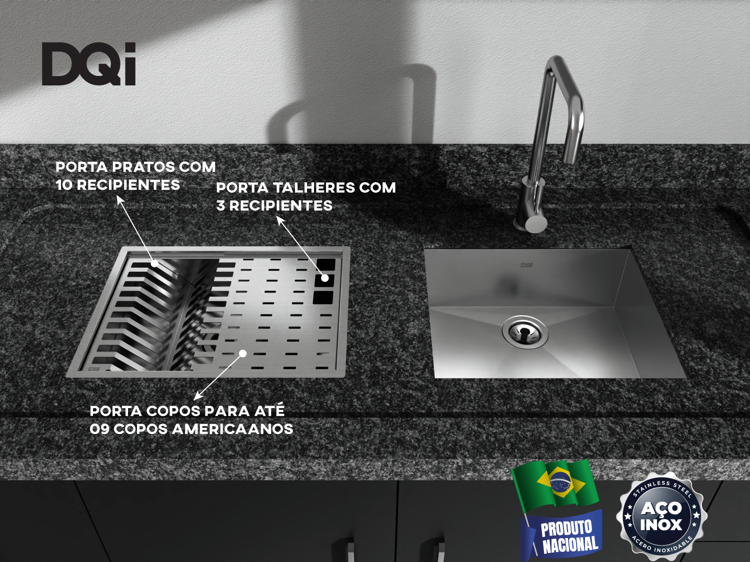 Kit Escorredor Sobrepor DQI Quadrado Módulo Único 44x34cm