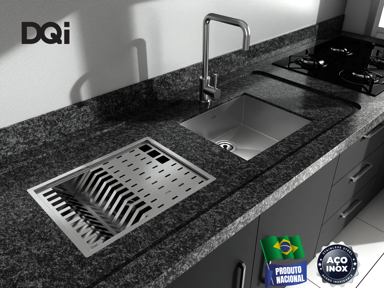 Kit Escorredor Sobrepor DQI Quadrado Módulo Único 44x34cm