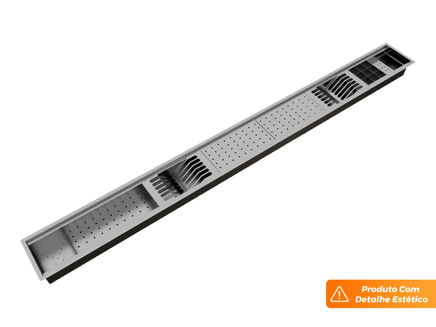 Escorredor Calha Úmida Embutida Sobrepor Completo Kitchen 8 Módulos 2M Aço Inox Escovado (Outlet)