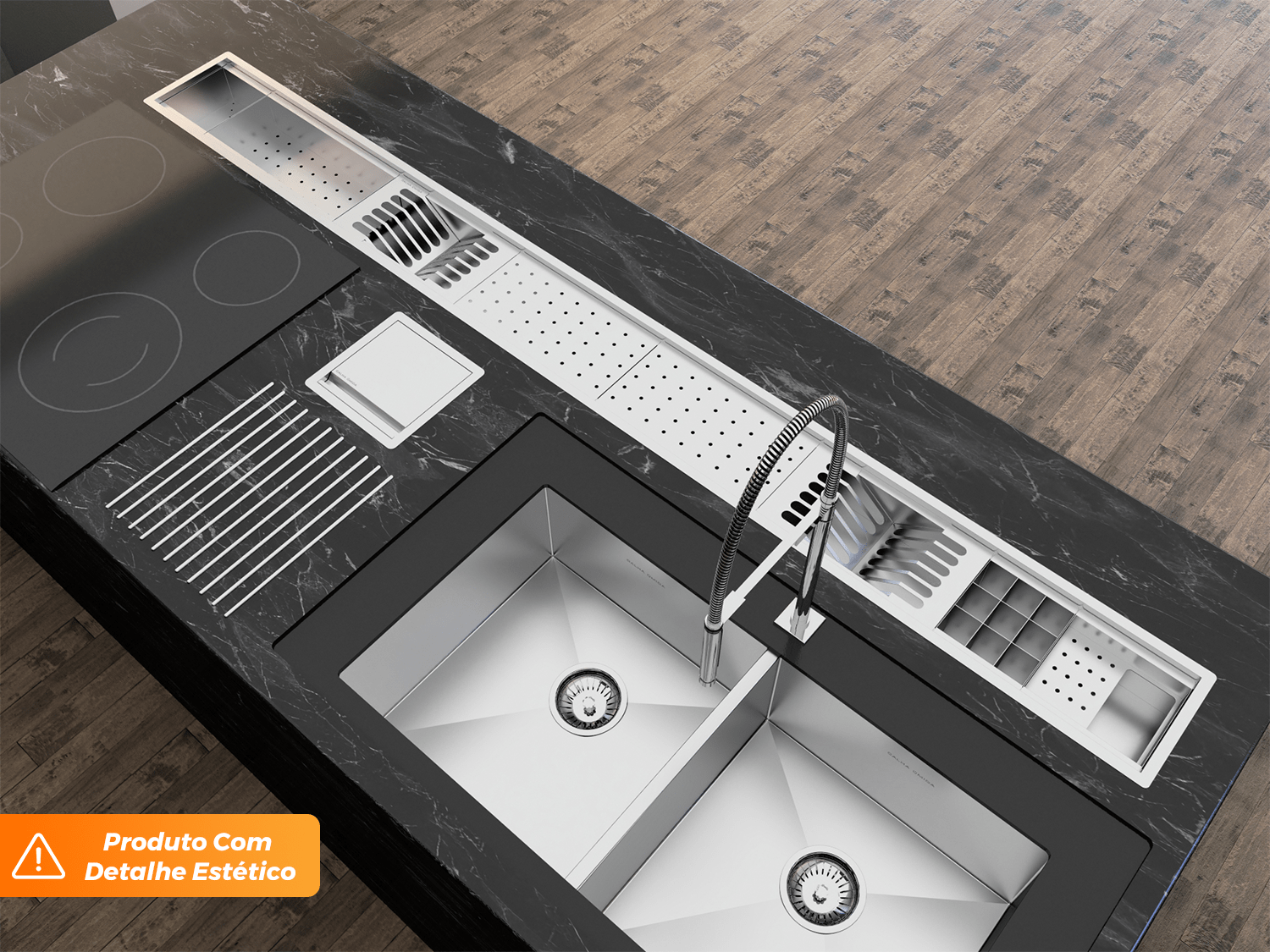 Escorredor Calha Úmida Embutida Sobrepor Completo Kitchen 8 Módulos 2M Aço Inox Escovado (Outlet)