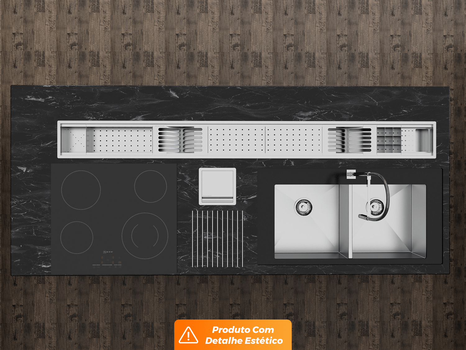 Escorredor Calha Úmida Embutida Sobrepor Completo Kitchen 8 Módulos 2M Aço Inox Escovado (Outlet)