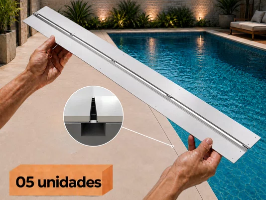 5 Ralos Grelha Linear Para Borda Piscina Embutido 100x12 Cm Em Inox