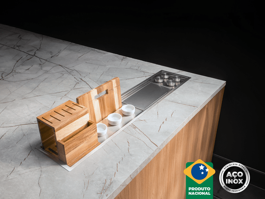 Calha Seca Exclusive Gourmet 90cm Em Aço Inox Escovado Com Acessórios