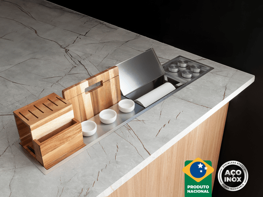 Calha Seca Exclusive Gourmet 90cm Em Aço Inox Escovado Com Acessórios