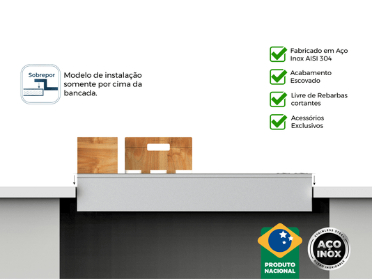 Calha Seca Exclusive Gourmet 90cm Em Aço Inox Escovado Com Acessórios