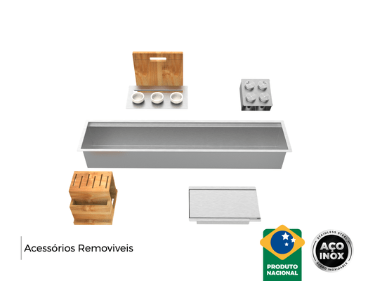 Calha Seca Exclusive Gourmet 90cm Em Aço Inox Escovado Com Acessórios