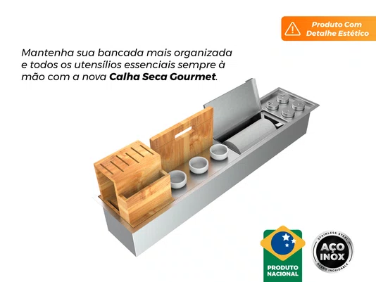 Calha Seca Exclusive Gourmet 90cm Completa Com Porta Temperos Em Aço Inox (Outlet)