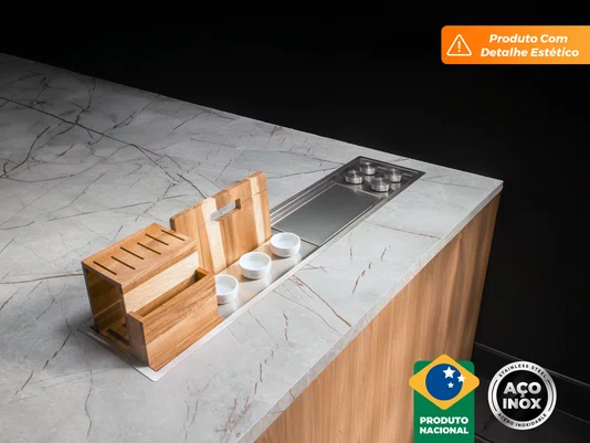 Calha Seca Exclusive Gourmet 90cm Completa Com Porta Temperos Em Aço Inox (Outlet)