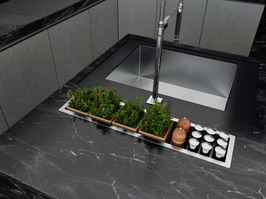 Calha Seca Embutida Kitchen De Sobrepor 100cm Em Aço Inox Escovado