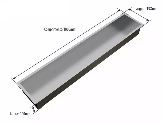 Calha Seca Embutida Kitchen De Sobrepor 100cm Em Aço Inox Escovado