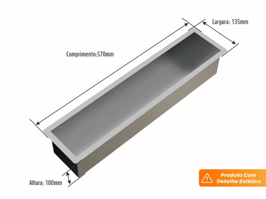 Calha Seca Kitchen Para Temperos De Sobrepor 57cm Em Aço Inox Escovado (Outlet)
