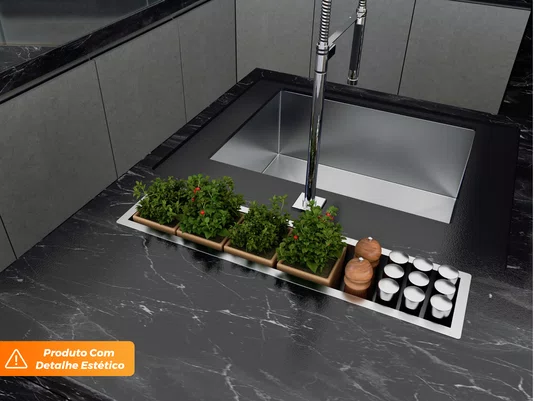 Calha Seca Kitchen Para Temperos De Sobrepor 57cm Em Aço Inox Escovado (Outlet)