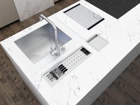 Calha Úmida Canal Equipado Inox Completo Sobrepor Slim 3 Módulos 53cm