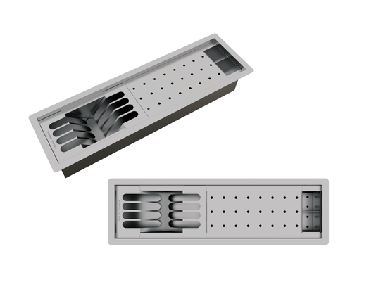 Calha Úmida Canal Equipado Inox Completo Sobrepor Slim 3 Módulos 53cm