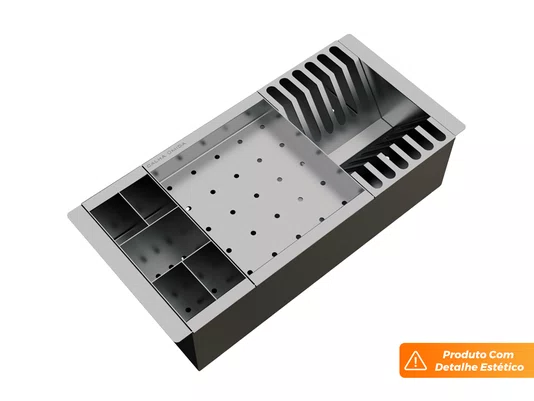 Cesto Escorredor de Louça 42cm Inox para Cuba de Cozinha 3 Módulos (Outlet)